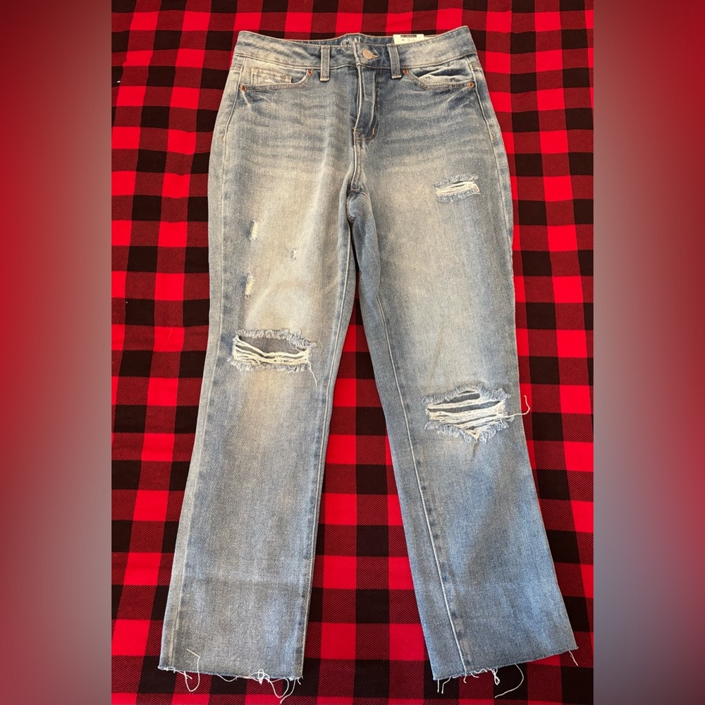 Time and Tru Light Blue Distressed Straight Leg Jeans